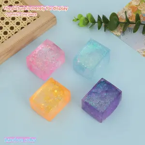 1 PC Glitter Cube Stress Relief Toy, Slow Rising Squishies Toy, Soft Stretchy Fidget Toys, Squishy Fidgets for Adults, Anxiety Relief Squeeze for Office Home Party Gift