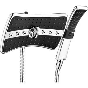 High Pressure Dual Shower Head Combo, Handheld Showerhead Rainfall Shower Head Combo with Black Face, 60 Inch Long Stainless Steel Shower Hose, Chrome