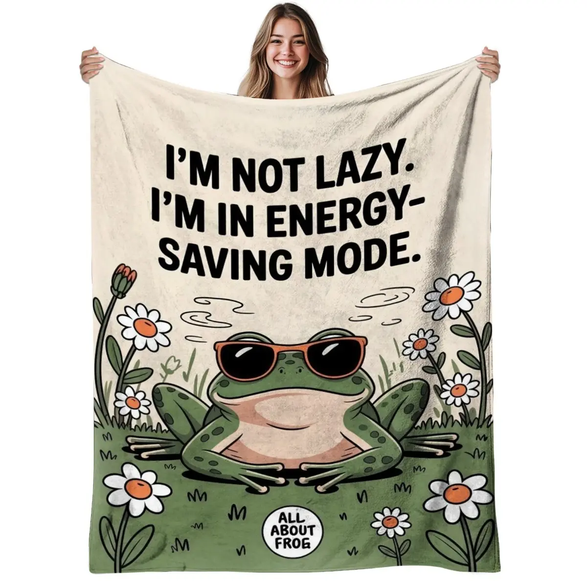 1pc, Lazy Frog, Flannel Blanket Soft, Warm, Cartoon Design Print Pattern, for Living Room, Bedroom, Office, AllSeason Use, Halloween | Christmas | Room Decor | Fall Decorations for Home, 280gsm