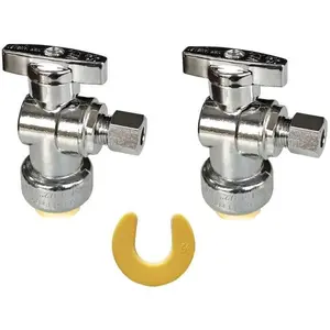 Angle Stop Valve, No Lead Brass 1/2" PTC x 1/4" Compression Push Fit Shut Off Valve With Disconnect Clip, Push-to-Connect, PEX, Copper, CPVC