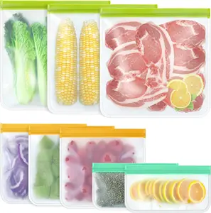 8 Pack Silicone Bags Reusable Storage Silicone Bags-3 Reusable Gallon Freezer 3 Sandwich 2 Snack Bags, Leakproof Food Storage Containers for Home Work TROUSKAIG
