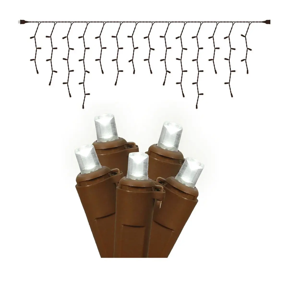 212 MAIN 9 ft. Long Icicle Light Set, Brown Wire Wide Angle End Connecting, 70 Pure White LED Lights, 70 Lights