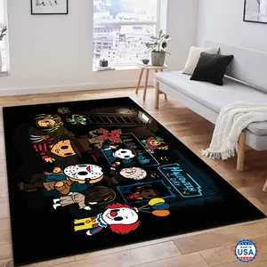 Chibi Horror Characters Rug Halloween Killers Movie Slashers Non-Slip Floor Carpet, Decoration Mat for home Living Room Bedroom, Room Decor, Home Decor