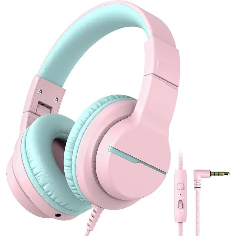 Kids Over-Ear Wired Headphones with Safe Volume Limit, HD Mic, Stereo Audio, Noise Reduction - Foldable 3.5mm Plug for School, Travel, iPad, Devices - FunShare HS19 for Boys & Girls