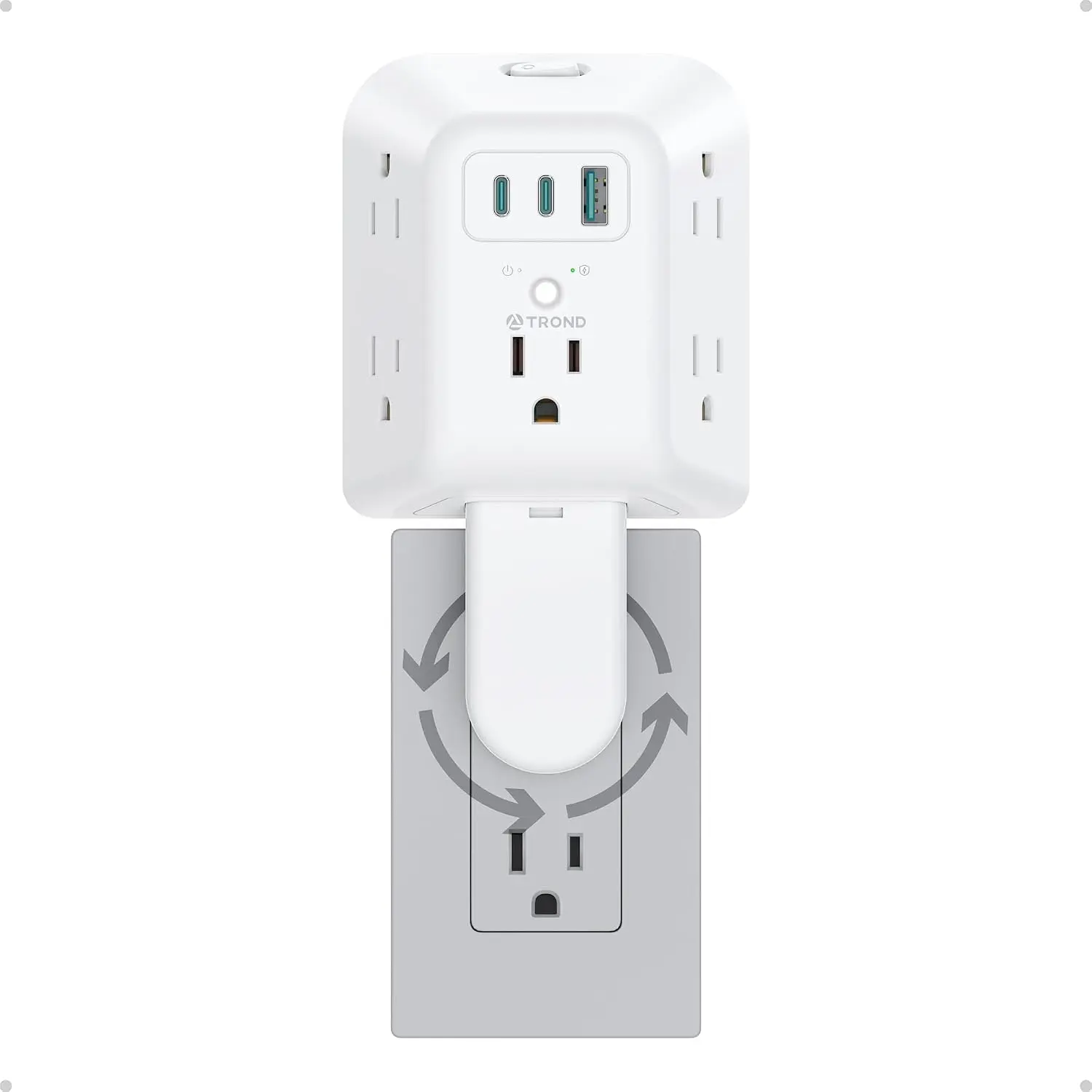 TROND Outlet Extender with 360 Rotating Plug, 5 Outlets with USB C Charger Multi Plug Wall Outlet with Surge Protector, 1440J, 3 Way USB Plug Adapter for Home Tight Space Bathroom Kitchen