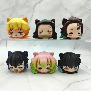 Demon Slayer – Tanjiro, Nezuko, Zenitsu, Mitsuri, Giyu & Obanai Cat Ear Sleepy Chibi Mini Figure Set Anime PVC Figurine Collectible Statue Display