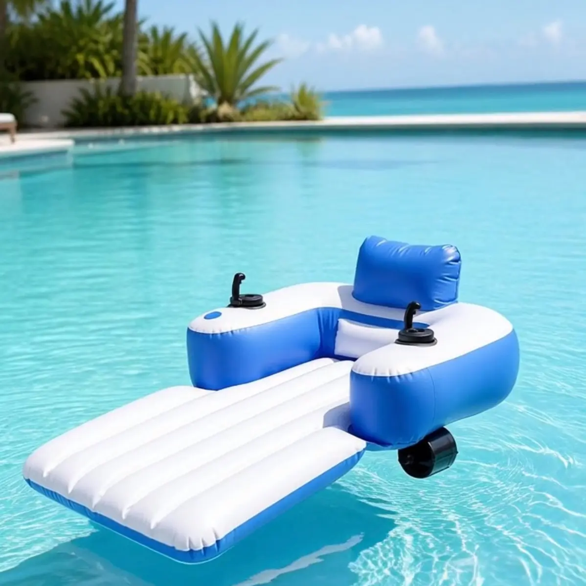 Adult Square-Shape Comfortable Remote-Controlled Electric Floating Chair with Built-in Twin Thrusters, Hands-Free Water Sports Pool Float
