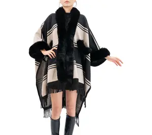 Karla Hanson Soft Horizon Faux Fur Ruana with Fringe