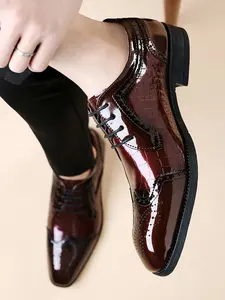 High-End New Business Brogue Men's Shoes, Mirror Carved Floral Patch Anti-Slip Breathable, Office Commute Wedding Shoes, Sizes 38-48