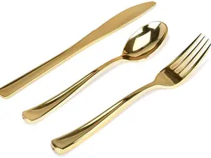 Gold Plastic Silverware Set (160 Bulk Pack) Disposable Cutlery Utensils, 80 Gold Forks, 40 Gold Knives, 40 Gold Spoons, Heavy Duty Flatware For Holidays, Parties, Dinners, Weddings, and Occasions