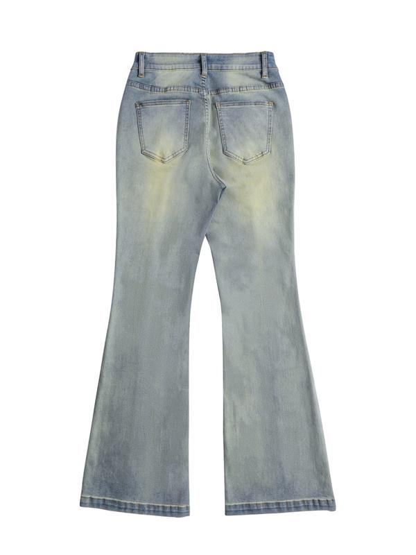Women's Plain Low-Waist Flare Jeans, Casual Bell Bottom,Vintage Washed Finish,Trousers For Daily Wear, Outfits 2026, Ladies Bottoms For All Seasons,T-Chic