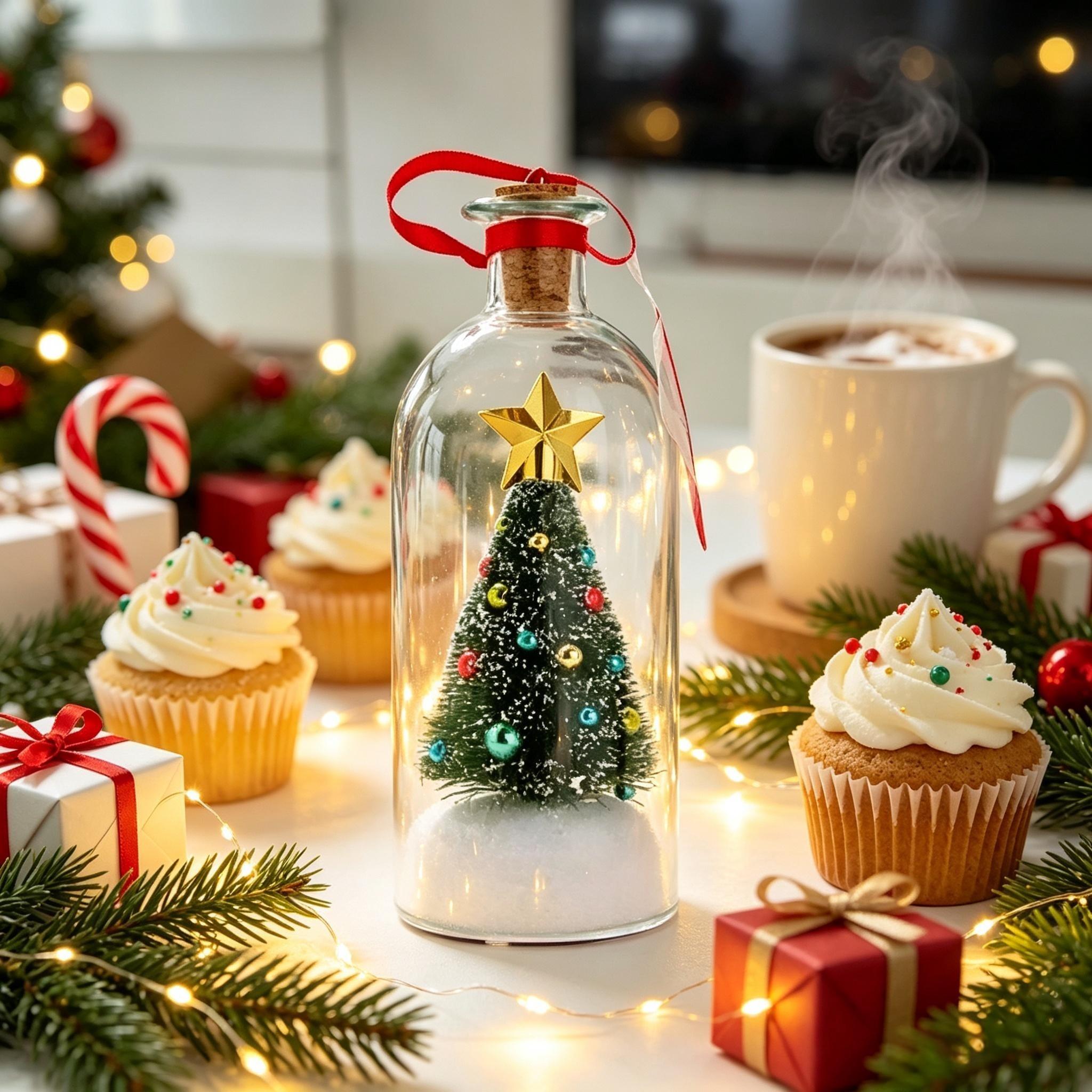 Christmas Mini Christmas Tree in Glass Bottle Recordable Voice Message Ornament Desktop Tabletop Decor Unique Christmas Gift   Voice Recording Keepsake Present and Christmas decorations.