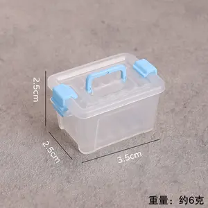 Transparent Plastic Storage Box Mini Suitcase Organizer Small Parts Container Tool Storage Case for Dollhouse Pretend Play Toy
