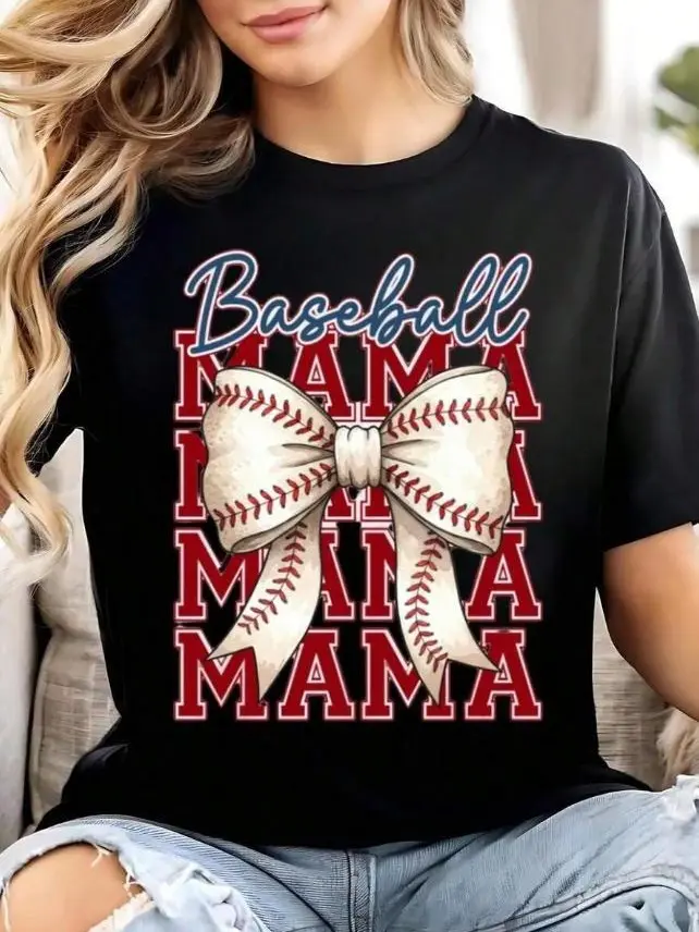 ball 100% Baseball Mama Shirt, Baseball Tshirt, Baseball Coquette Bow Tee, Baseball Game Day Shirt, Baseball Mom Sublimation Tops, Graphic Tshirts For Women Round Neck Loose Casual TeesNew Stylish T-Shirt Easter Gifts