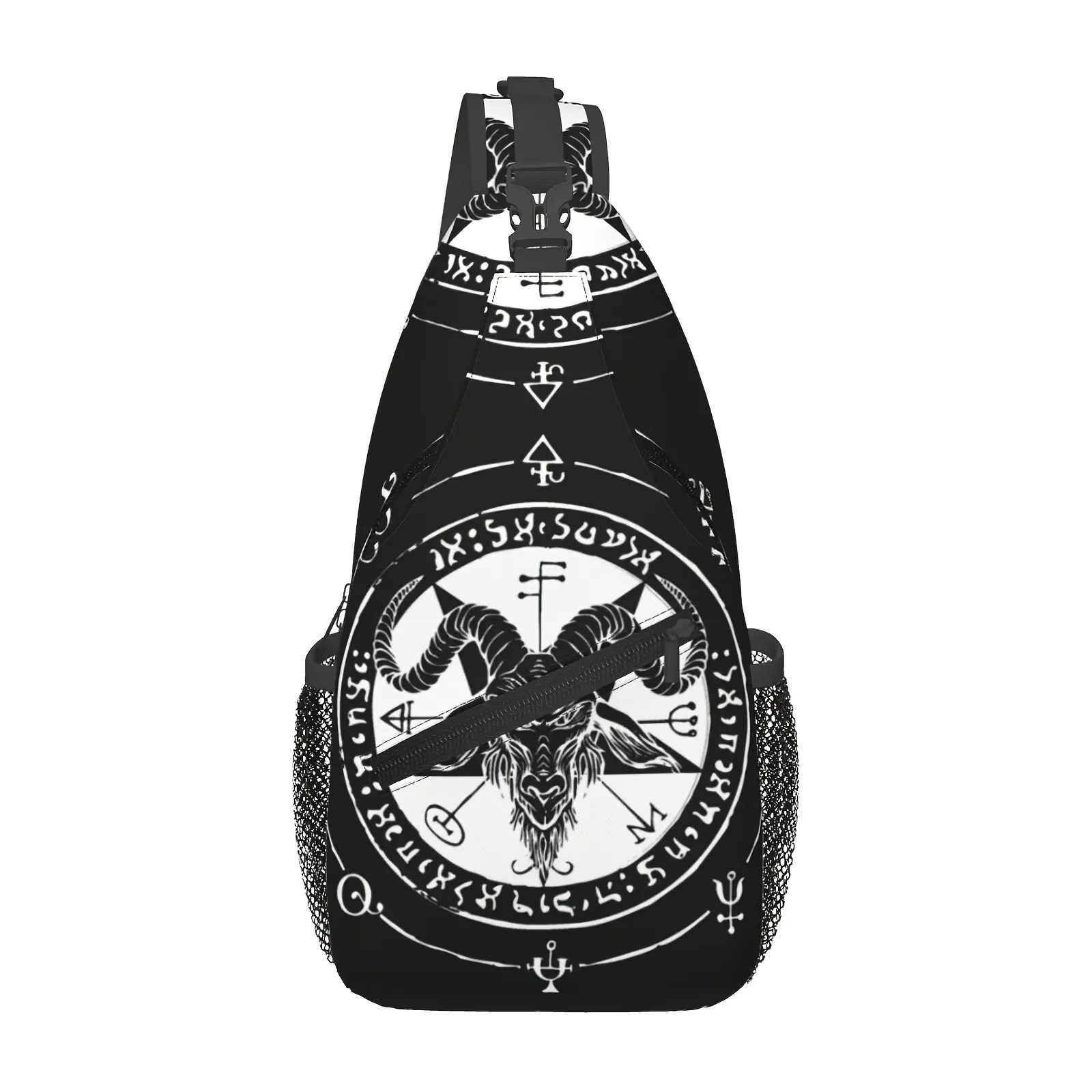Crossbody Chest Bag Hiking Demon Baphomet Shoulder Bag Folding Large Capacity Fashion Durable Can Be Used For Shopping, Work, Leisure Travel Beach Bag Fishing Backpack Halloween Travel Accessories Must Have Backpack For School Back Christmas Gifts