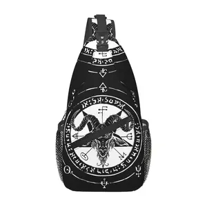 Crossbody Chest Bag Hiking Demon Baphomet Shoulder Bag Folding Large Capacity Fashion Durable Can Be Used For Shopping, Work, Leisure Travel Beach Bag Fishing Backpack Halloween Travel Accessories Must Have Backpack For School Back Christmas Gifts