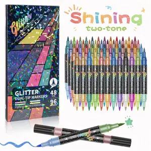 96 Color Dual Tip Glitter Markers Set with Brush Tips, Non-Toxic Water-Based Ink, Perfect for Adult Coloring, Greeting Cards, DIY Crafts, DIY Painting Supplies
