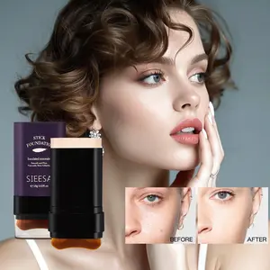 2 Color Foundation Stick Dual-Ended with Brush Head, Hydrating Lightweight Foundation Cream, Long-Lasting No Smudge Concealer Rod 18g