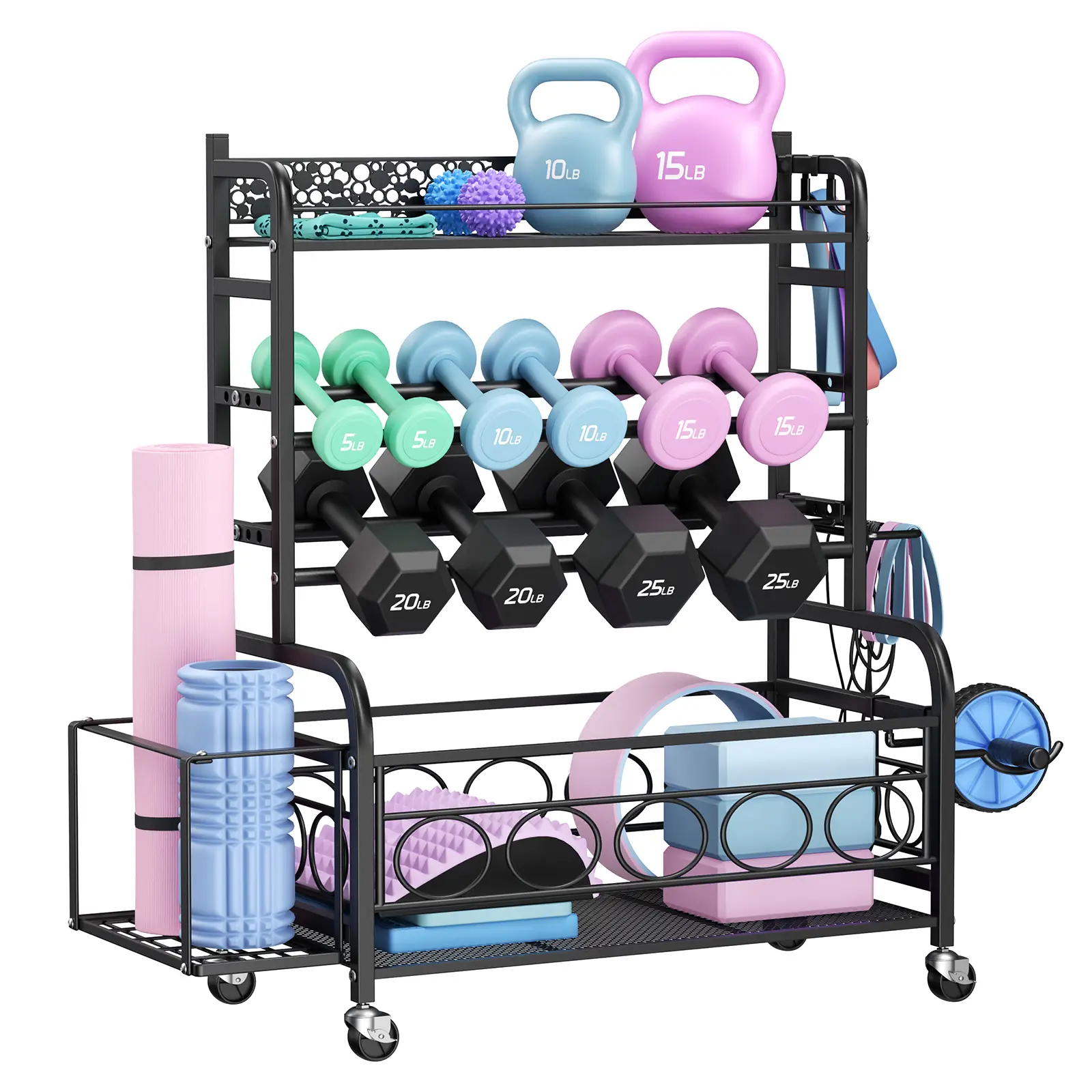 FLYCITY Weight Rack for Dumbbells, Dumbbell Rack Weight Stand, Home Gym Storage Rack for Yoga Mat Kettlebells and Strength Training Equipment, Weight