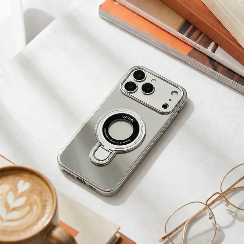 Electroplated Mirror Phone Case for iPhone 11-17 Series, Built-in Flip-out Kickstand, Premium Metallic Finish with Camera Lens Protection