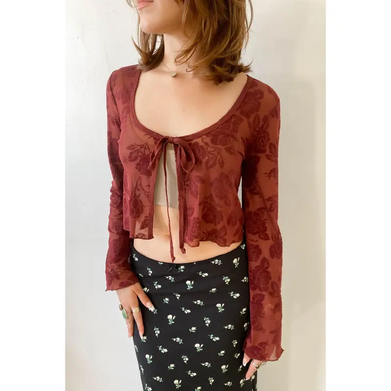 Floral Split Front Mesh Top