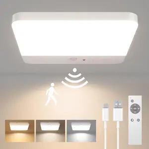Rechargeable Ceiling Light , 3 Color Modes, Motion Sensor with Remote,No Wiring Modern Led Bedroom Office Study Corridor Indoor Home Ceiling Spotlights Dimmable Ceiling Lights Adjustable Lights USB Powered Lamp
