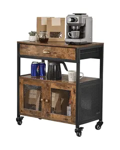 Coffee Bar Cabinet, 24-Inch Farmhouse Style Storage Sideboard With Rolling Casters, Movable Kitchen Island With Mesh Door, Open Shelves And Beverage Station, Perfect Buffet For Kitchen, Dining Room, Entryway Or Living Area