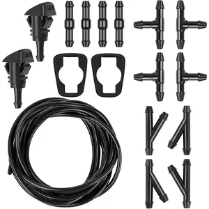 Windshield Washer Hose Kit 5M Washer Fluid Hose with 12 Pcs Connectors 2 Fan Nozzles 2 Rubber Gaskets Connect Car Water Pump and Nozzles Suitable for Most Car Windshield Tubing
