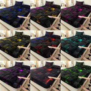 Plaid Bedding Set (1 Fitted Sheet + 2 Pillowcases), High-Quality Polyester Fiber, Digital Print, All-Season Use, Bedding Supplies