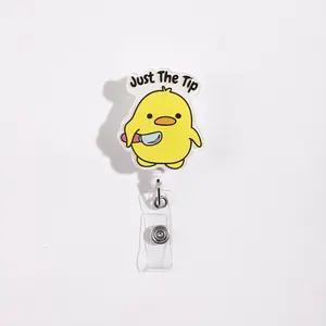 Cartoon Duck Badge Reel, Handheld Tool with Handle, Includes Text 'just the Tip', Perfect for Crafts & DIY Projects