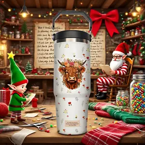 30oz Insulated Stainless Steel Coffee Mug with Straw, Christmas Highland Cow Design, Perfect Gift for Men & Women, Casual Style