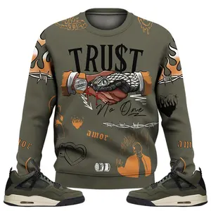 Retro Undefeated 4s Sweatshirt, Fabric Fleece Snake Trust No One Got Em Streetwear Hip Hop Unisex Sneaker Color Match Shirts Menswear Hoodie Polyester Tops Casual