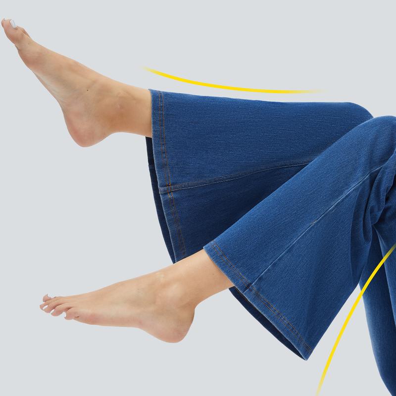 MAGCOMSEN Women's High Waisted Crossover Flare Pants - Regular Length Stretchy Knit Jeans Tummy Control & Hip Lifting 4 Pockets Pull On Casual Bell Bottom Jeggings FallFreshness Outdoorfun