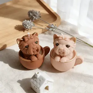 3D Dog Candle Mold Cute Yorkshire Terrier Teacup Candle Silicone Mold DIY Cup Animal Soap Making Dog Head Epoxy Resin Casting DIY Plaster Crafting Tool for Pet Lovers Home Decor