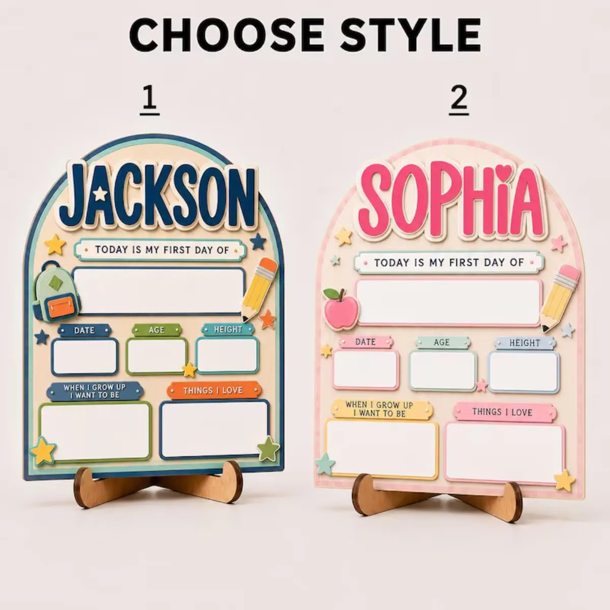 [SEND YOUR NAME VIA MESSAGE] Personalized First Day of School Board, Custom Wooden Milestone Board for Kids, Back to School Photo Prop, First Day of School Decor Gift, Choose Name Colors for Your Beloved Boy or Girl