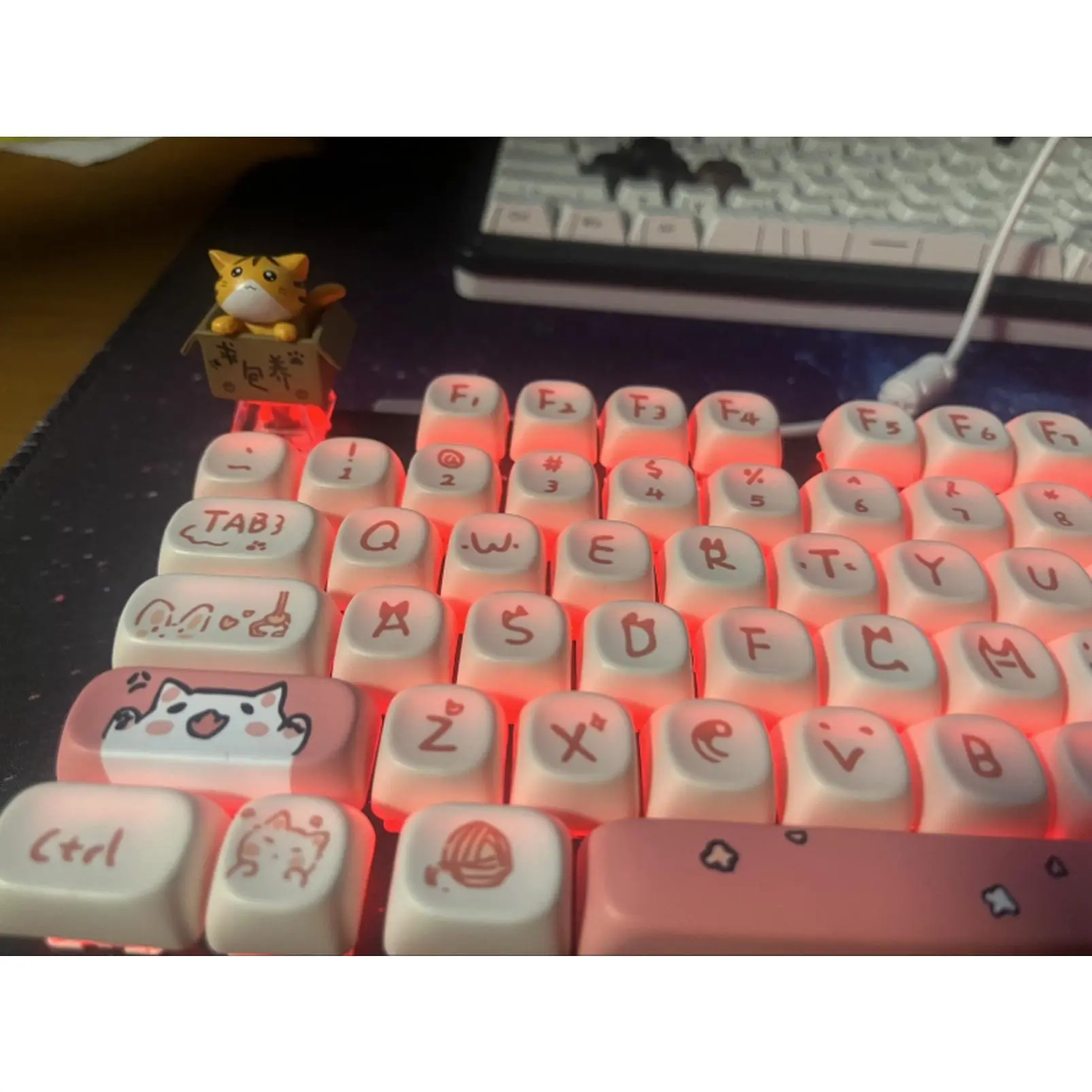 Kitty Custom Mechanical Keyboard with Red Lighting and Fat Keys for Enhanced Typing Experience