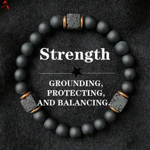 Matte Black Onyx & Lava Rock Strength Bracelet, Grounding Protection Beaded Bracelet, Healing Crystal Balance Jewelry for Men Women, Spiritual Energy Accessory