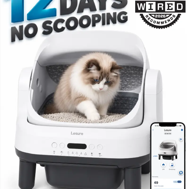 【Up to 12 Days Scoop-Free】LESURE Open-Top Automatic Self-Cleaning Litter Box for Multi-Cat Households, Smart APP Control & Safety Sensors, Odor-Free Pull-&-Wrap Sealed Drawer, All-litter Compatible, 8.9L Sealed Waste Bin, SohoChic,LitterNova
