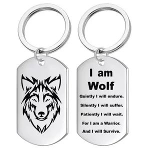 "I Am Wolf" Inspirational Stainless Steel Military Dog Tag Keychain