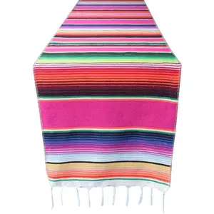 Mexican Serape Table Runners for Mexican Theme Party, Cinco de Mayo Fiesta Party, Day of Death Decorations, Falsa Classic Striped Fringe Pattern Cotton Blanket,14x84 inches