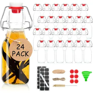24 Pack 4oz Swing Top Glass Bottles with Lids Kombucha Coquito Flip Top Glass Bottle for Syrup Vanilla Extract Brew  Kefir Air Tight Bottles for  (4 oz 24 pack)