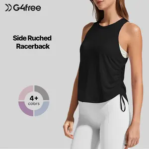 G4Free Lyocell Racerback Women Workout Tank Tops Ruch Side High Neck Muscle Tops for Gym Athletic Yoga