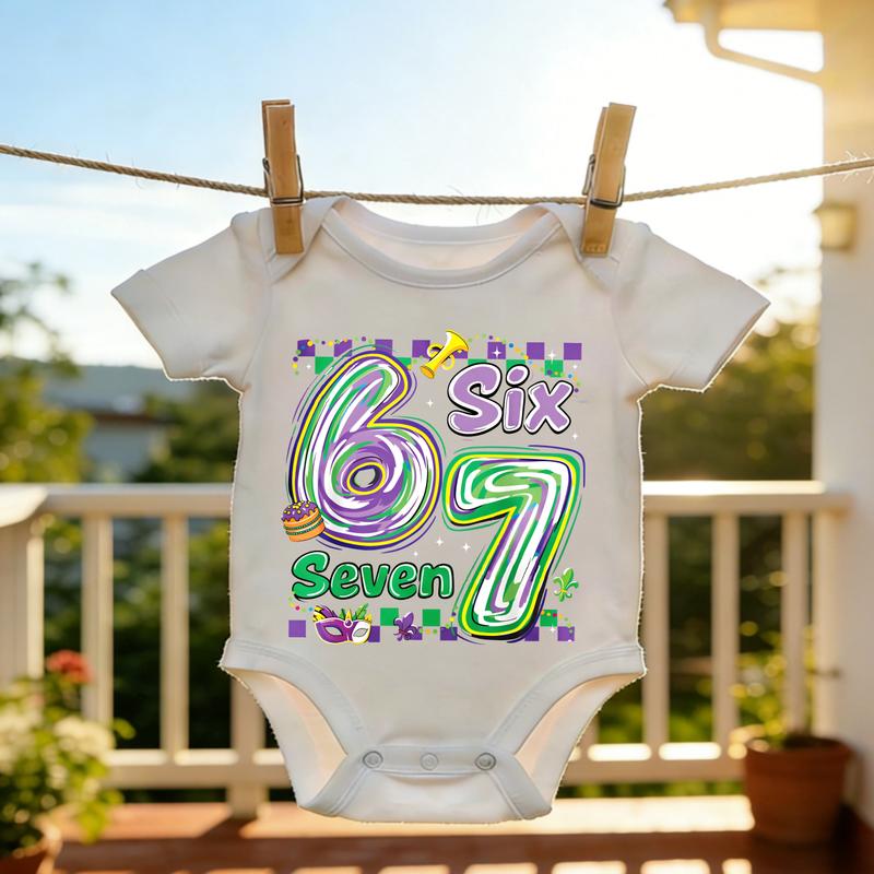 Cotton Baby Bodysuit Colorful Six Seven Number Print 100% Pure Cotton Non-Irritating Snap Closure Breathable Perfect For Gifting & Everyday