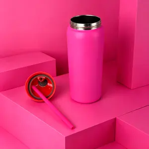Rose red Water bottle 32oz, 945ML, freesip,with straw,heatpreservation time more than 24 hours, cold and hot watercan be insulated, can make coffee, frozen drinks,,exquisite workmanship, suitable for camping, work,indoor and Outdoor use.
