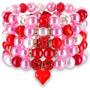 5 Pack Beaded Bracelet Stackable Christmas Thanksgiving St. Patrick’s Day Valentine's Day Beaded Stretch Bracelet Holiday Charm Bracelets Festive Jewelry G 2026