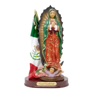 Virgen De Guadalupe Con Bandera 8" inches Tall Classic Estatua Our Lady Guadalupe with Mexico Flag Brand New Religious Decor Ornaments