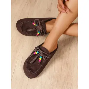 2025 New Women's Round-Toe Cork suede Clog Mules –Boho Beaded Suede Tassel Mules – Women’s Vintage Slip-On Clogs with Arch Support, Soft Cork Sole, and Colorful Beads – Cozy Fall Flats for Walking & Home(Sheets)