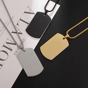 1pc Military Style Stainless Steel Pendant Necklace for Men & Women - Golden Plated, Black & Beige Options, Minimalist Rectangular Design with Rounded Edges, Durable Everyday Jewelry for Casual & Formal Wear