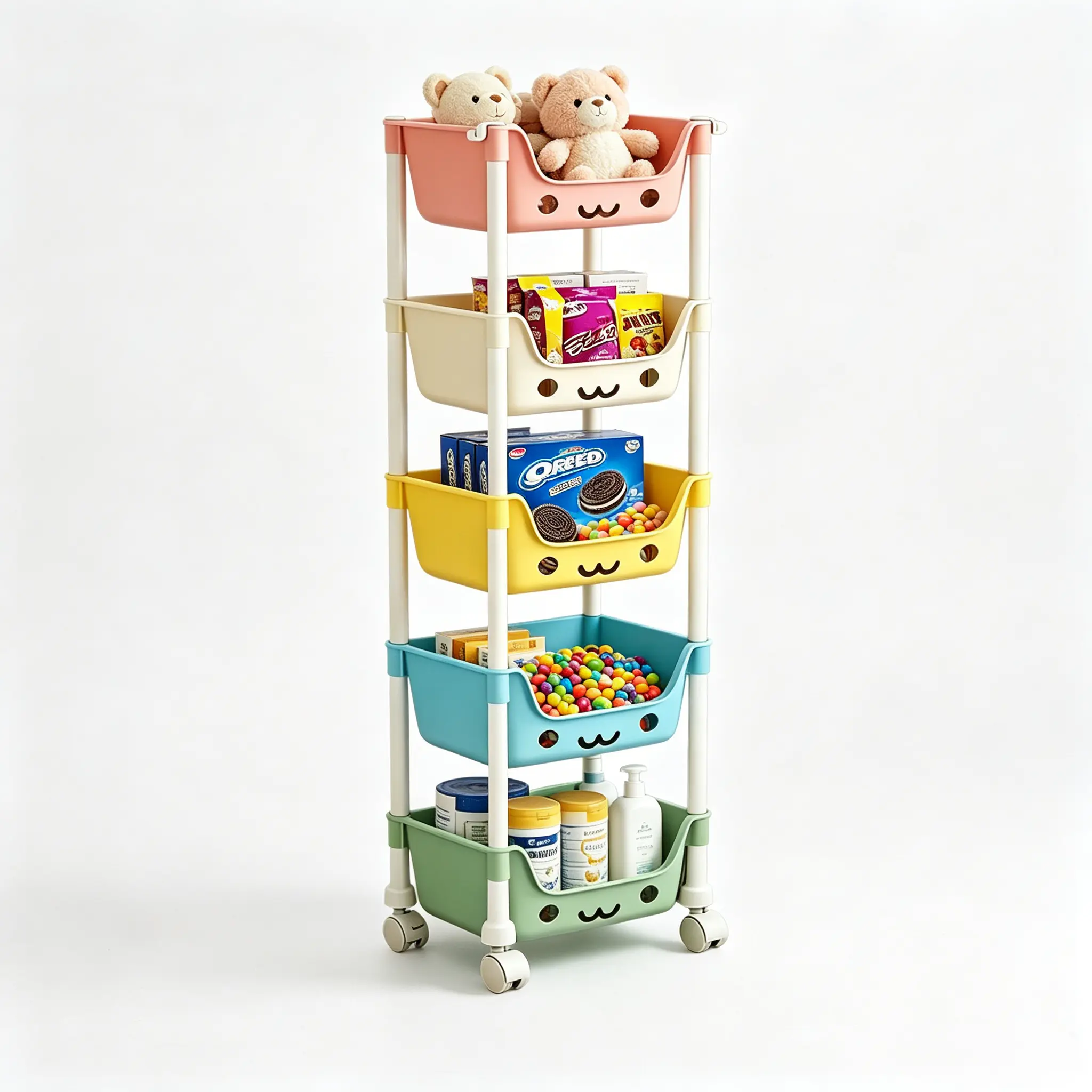 Multi-Layer Candy Display Rack with Golden Tube - Freestanding Iron Snack Storage Shelf, Space-Saving Countertop Organizer for Home, Office, Standing Shelf