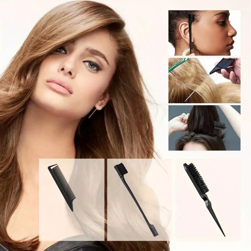 4 Counts Hair Styling Wax Stick Set with Brush & Combs, Long Lasting Non-Greasy Hair Wax Stick for Flyaways, Wigs & Loose Strands, Moisturizing Non Sticky Hair Styling Product for Men Women, Sleek Shine Finish